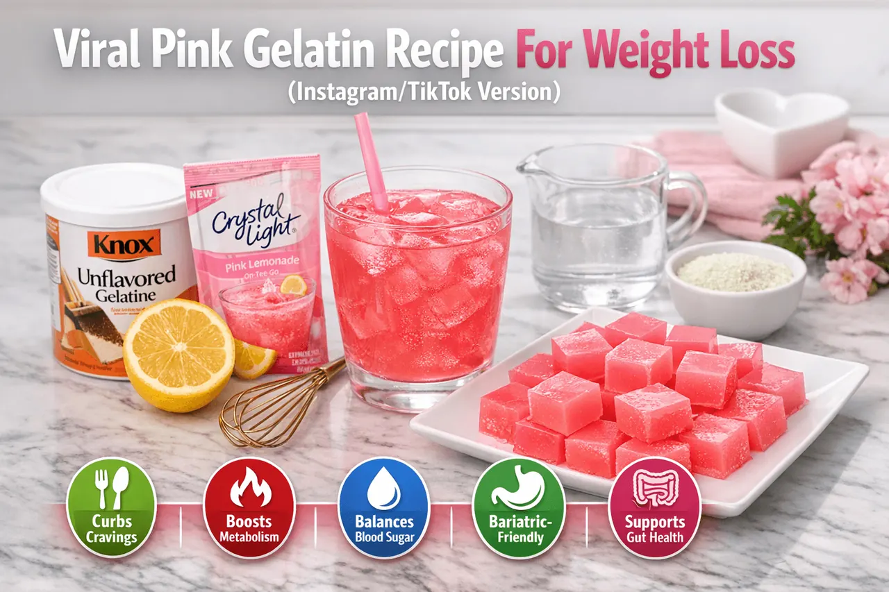 pink gelatin recipe for weight loss in a clear glass with cranberry and lemon